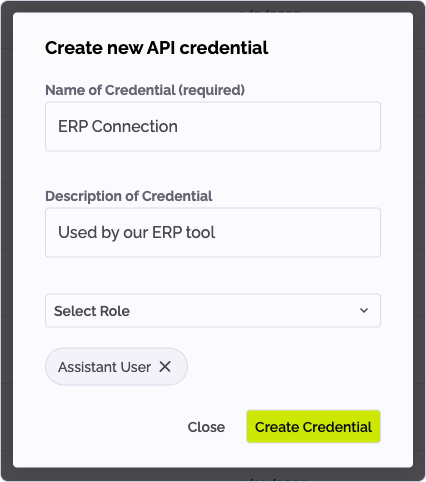 Screenshot Create Credential Form